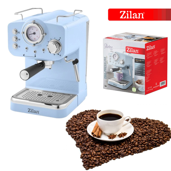 Espressor manual Zilan ZLN2861 Albastru,15 Bar, 1.25 l, 1100W, Design Retro [5]