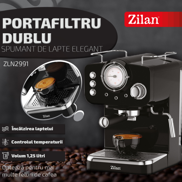 Espressor manual Zilan ZLN2991 Negru,15 Bar, 1.25 l, 1100W, Design Retro [5]