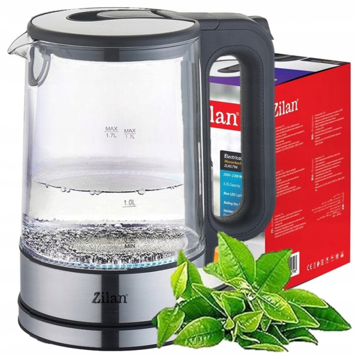 Fierbator cu LED albastru Zilan ZLN1796, 1.7L, 2200 W, transparent [4]