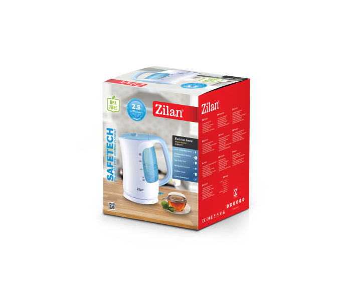 Fierbator electric Zilan ZLN1673 Wasserkocher, putere maxima 2200 W, capacitate 2.5 L, filtru, Albastru [2]