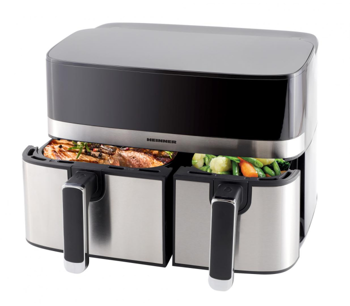 Friteuza dubla cu aer cald Heinner HAF-H9DB17BKS, 1700W, capacitate totala 8.6 L, touch, 8 programe, Gri/Silver [2]