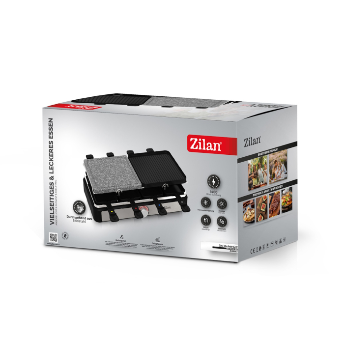 Gratar electric cu raclette Zilan ZLN8863, placa de piatra si placa de aluminiu, putere 1400 W, Gri [6]