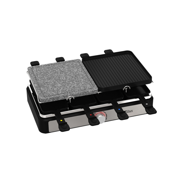 Gratar electric cu raclette Zilan ZLN8863, placa de piatra si placa de aluminiu, putere 1400 W, Gri [9]