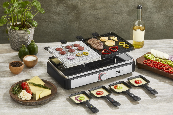 Gratar electric cu raclette Zilan ZLN8863, placa de piatra si placa de aluminiu, putere 1400 W, Gri [3]