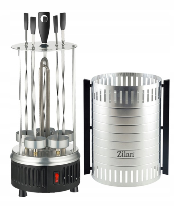 Gratar vertical Zilan ZLN5565 argintiu, putere 900W, rotatie automata, 5 bete pentru frigarui [7]
