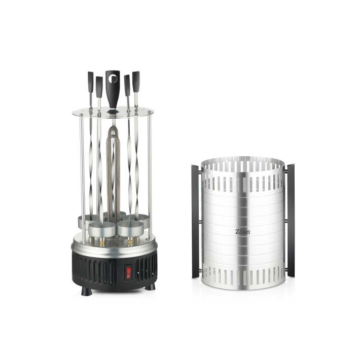 Gratar vertical Zilan ZLN5565 argintiu, putere 900W, rotatie automata, 5 bete pentru frigarui [2]