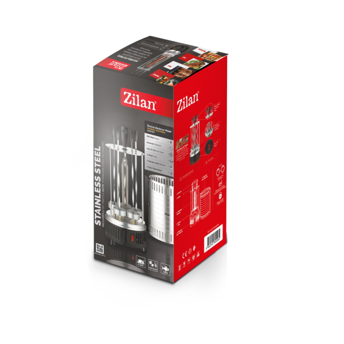 Gratar vertical Zilan ZLN5565 argintiu, putere 900W, rotatie automata, 5 bete pentru frigarui [11]