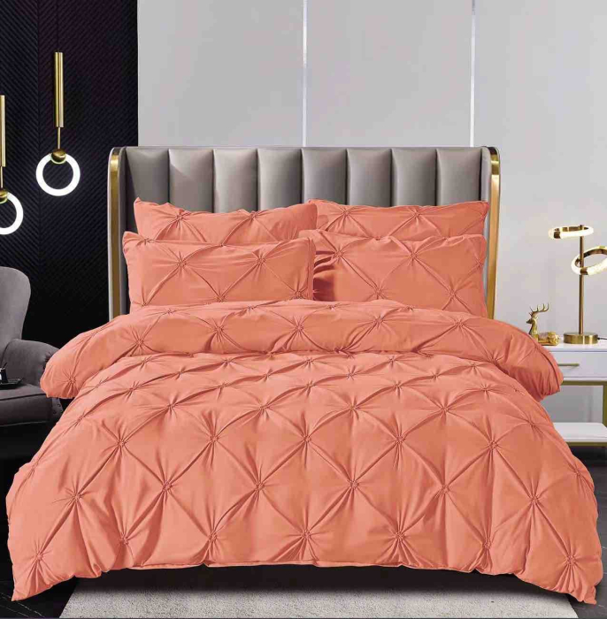Lenjerie de pat cu pliuri, tesatura tip finet, pat 2 persoane, 6 piese - Peach [1]