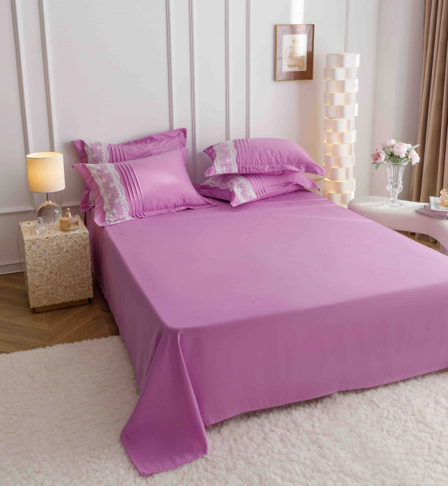 Lenjerie pat dublu, Inimi Brodate,  6 Piese, Finet Premium - Roz [3]