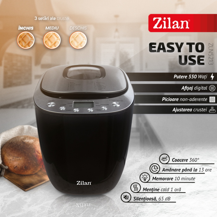 Masina de facut paine Zilan ZLN5213 Negru, putere 550W, ecran digital, coacere ajustabila [7]