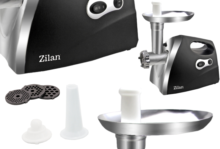 Masina de tocat carne ZILAN ZLN7599,Negru 1200W, Tava si panou inox, Accesorii umplut carnati, Functie revers, 1.6kg/min, [4]