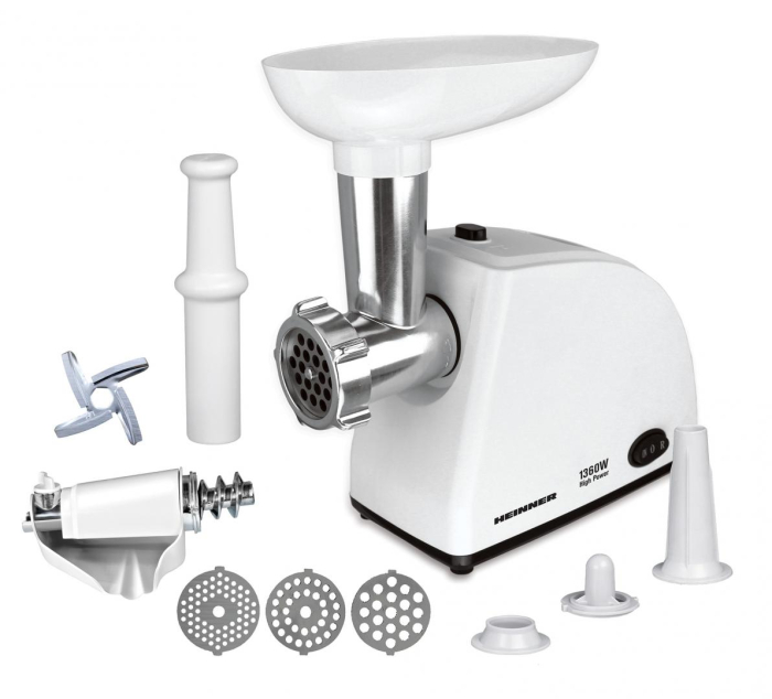 Masina de tocat Heinner MG-W1200R, 1360W, Accesoriu rosii, Accesoriu carnati, Cutit inox [2]