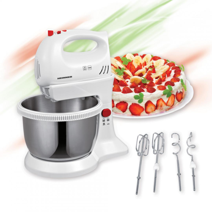 Mixer cu bol Heinner HMBR-300W, Bol Rotativ Inox, 300W, 3.4L, Alb [3]