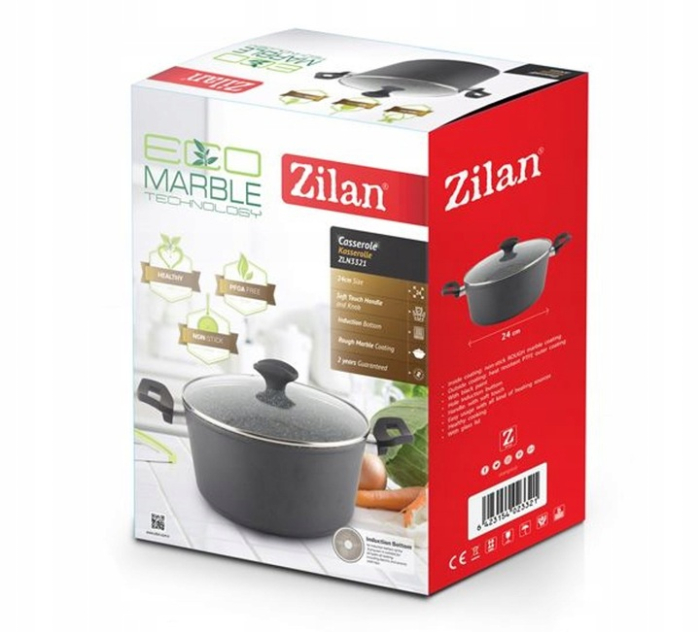 Oala cu capac sticla Zilan ZLN3321, Diametru 24 cm, Inaltime 12 cm, Material aluminiu, Interior granit, Compatibil inductie [8]