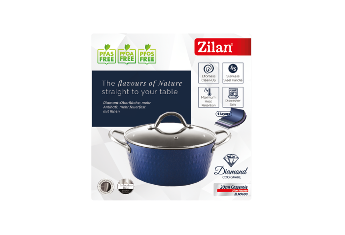 Oala cu capac Zilan ZLN9600 diamond, cu baza de inductie, ceramica si inox, usor de spalat, 20 cm,2.1L [3]