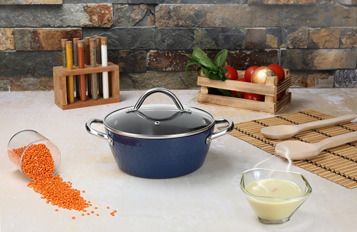 Oala cu capac Zilan ZLN9600 diamond, cu baza de inductie, ceramica si inox, usor de spalat, 20 cm,2.1L [8]