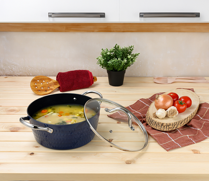 Oala cu capac Zilan ZLN9617 diamond, cu baza de inductie, ceramica si inox, usor de spalat, 24 cm,4L [6]