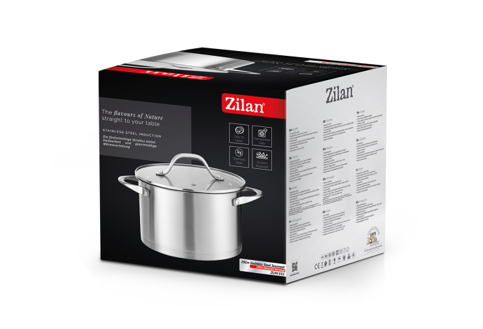 Oala din inox Zilan ZLN1351, 3L Diametru 20 cm, manere nituite, Compatibil gaz, inductie  electric, Compatibil masina de spalat vase [2]