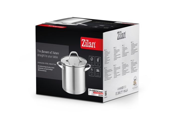 Oala din inox Zilan ZLN1368, 5.5L, Diametru 24 cm, manere nituite, Compatibil gaz, inductie  electric, Compatibil masina de spalat vase [2]