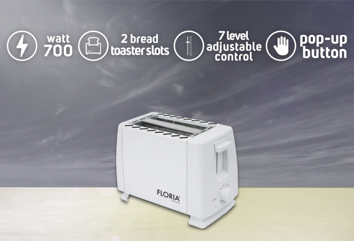 Prajitor de paine Floria ZLN1833 Alb, 700W, 7 nivele de control al temperaturii, buton de oprire [4]