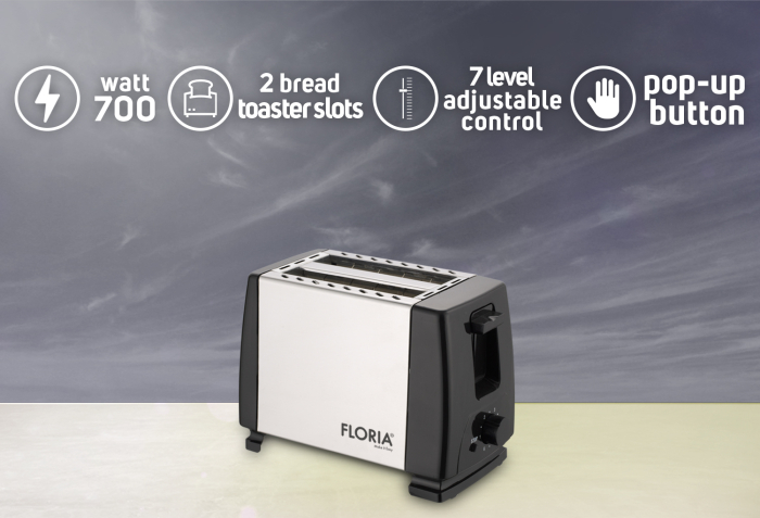 Prajitor de paine Floria ZLN1840 Negru/Inox, 700W, 7 nivele de control al temperaturii, buton de oprire [4]