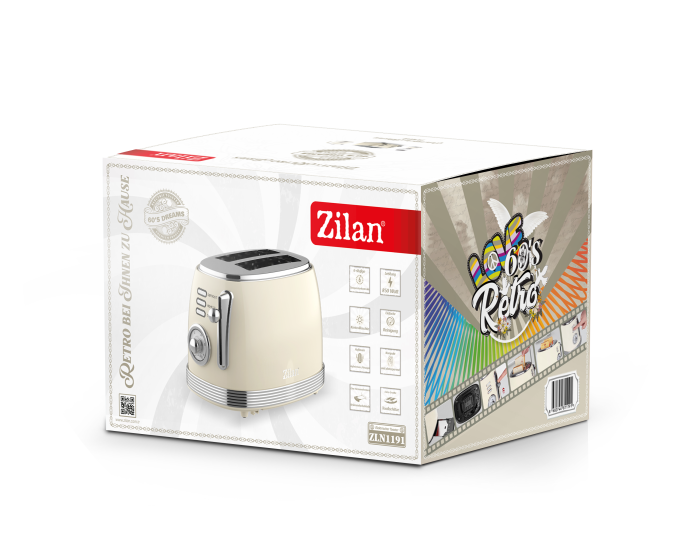 Prajitor de paine Retro Zilan ZLN1191, 2 felii de paine, 850W, 6 trepte de temperatura si timer, dezghetare, reincalzire, picioruse antiderapante [5]