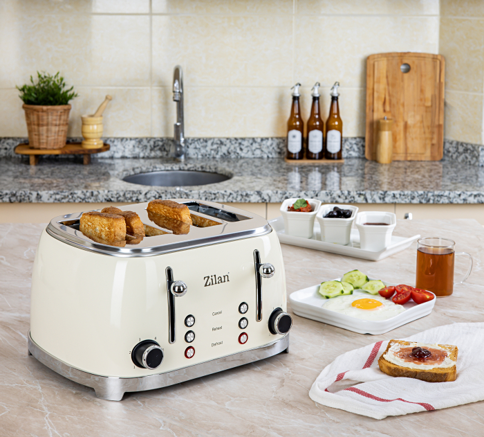 Prajitor de paine Retro Zilan ZLN1214, 4 felii de paine, 1500W, 6 trepte, dezghetare, reincalzire, picioruse antiderapante [10]