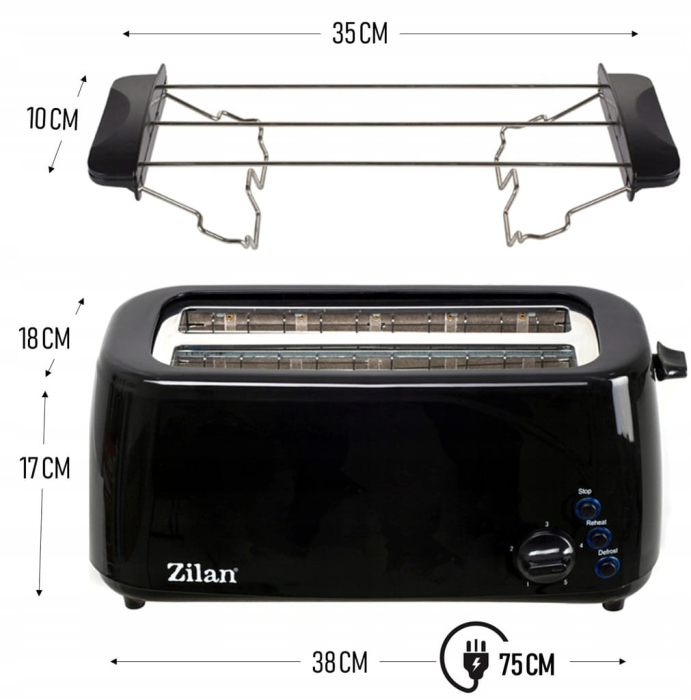 Prajitor paine dublu Zilan ZLN2713, Negru, 1400W, 5 grade rumenire si functii multiple [6]