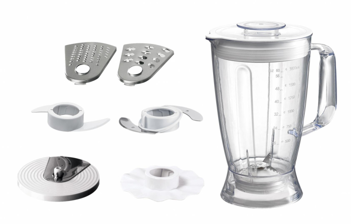 Robot de bucatarie Heinner Charm HFP-750BG, 750 W, Bol 1.2 L, Blender 1.8 L, 4 discuri, Alb/Visiniu [2]