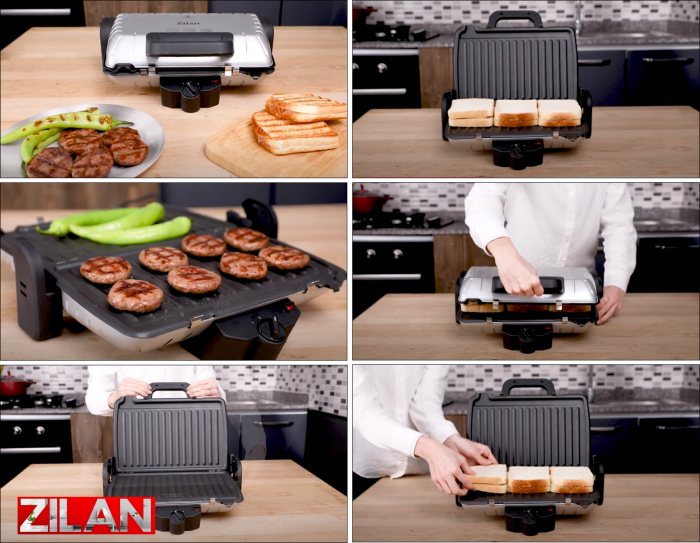 Sandwich-maker and Grill Zilan ZLN4021, 1600 W, Termostat reglabil, Placi antiaderente, Inox [7]