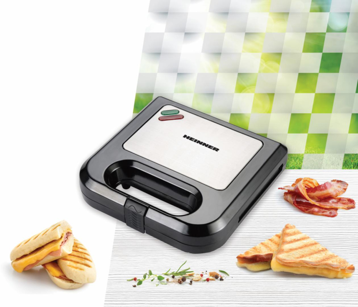 Sandwich maker Heinner SM-K750BKS, 750 W, placi antiadezive fixe tip grill, Negru/Inox [2]