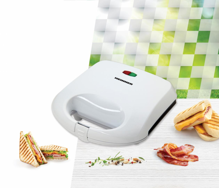Sandwich maker Heinner SM-K750W, 750 W, placi antiadezive fixe tip grill, Alb [1]
