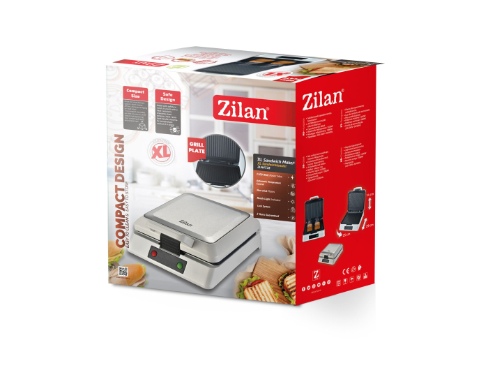 Sandwich Maker XL Zilan ZLN4728 Argintiu, plita grill, indicator luminos, sistem de inchidere, putere 1200W [4]