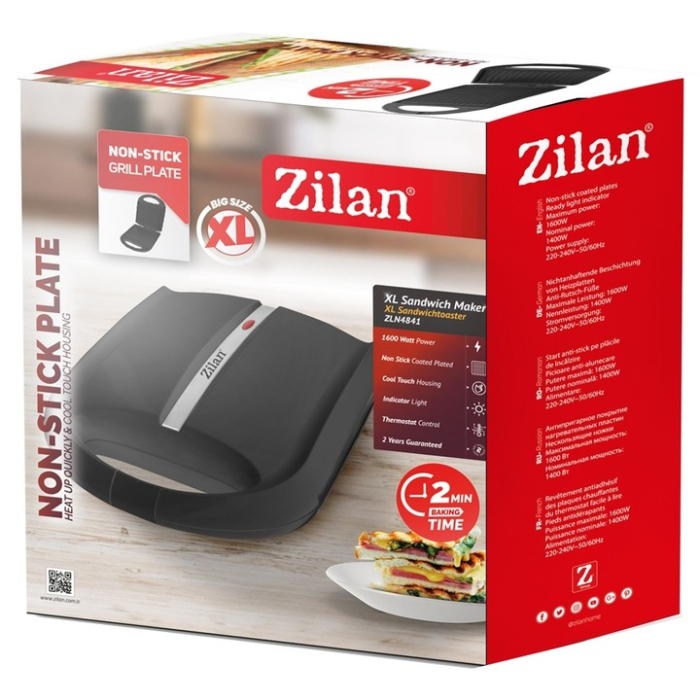 Sandwich maker XL Zilan ZLN4841 Negru, putere 1600W, indicator luminos, capacitate 4 portii [7]