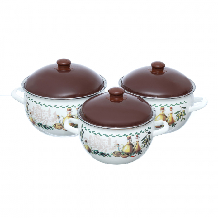 Set 3 oale emailate cu capac Arian, cantitate 3,8 litri, 4,8 litri, 6,2 litri, Maro [2]