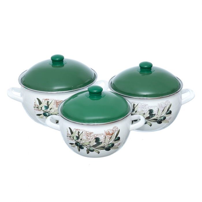 Set 3 oale emailate cu capac Arian, cantitate 3,8 litri, 4,8 litri, 6,2 litri, Verde [2]