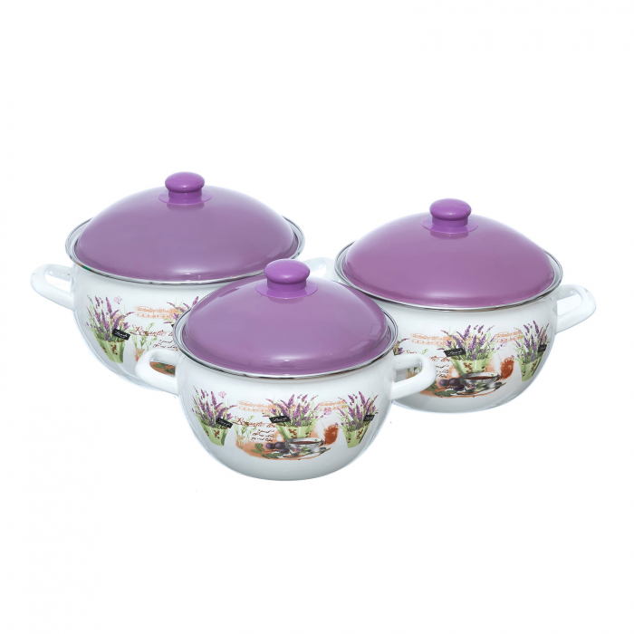 Set 3 oale emailate cu capac Arian, cantitate 3,8 litri, 4,8 litri, 6,2 litri, Mov [2]
