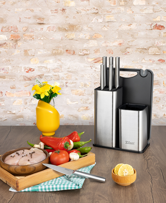 Set cutite 7 piese Zilan ZLN1627, Suport inclus, Otel inoxidabil 3CR13, Compatibil masina de spalat vase [4]