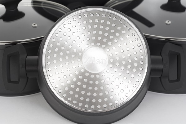 Set oale aluminiu 7 piese Zilan ZLN3277, Strat interior neaderent, Manere ebonita, Capace sticla termorezistenta [2]