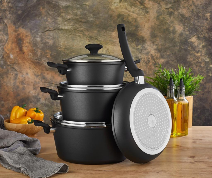 Set oale aluminiu 7 piese Zilan ZLN3277, Strat interior neaderent, Manere ebonita, Capace sticla termorezistenta [3]