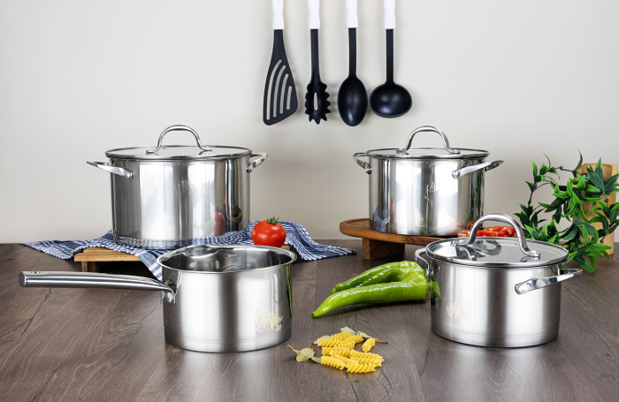 Set vase de gatit din inox Zilan ZLN1344 cu 7 piese, manere nituite, Compatibil gaz, inductie  electric, Compatibil masina de spalat vase [4]