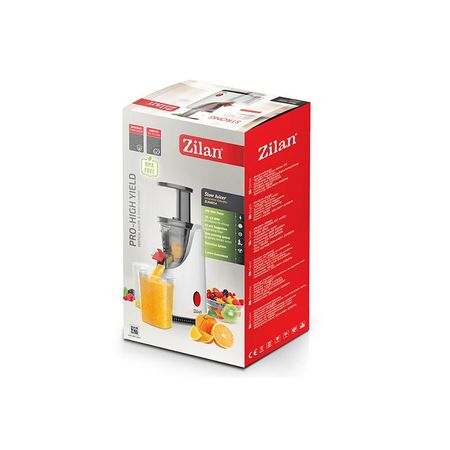 Storcator de fructe si legume cu melc Zilan ZLN4014, Alb 200 W, 58-65 RPM, Recipient suc 600 ml, Recipient pulpa 600 ml, Functie Reverse, [6]