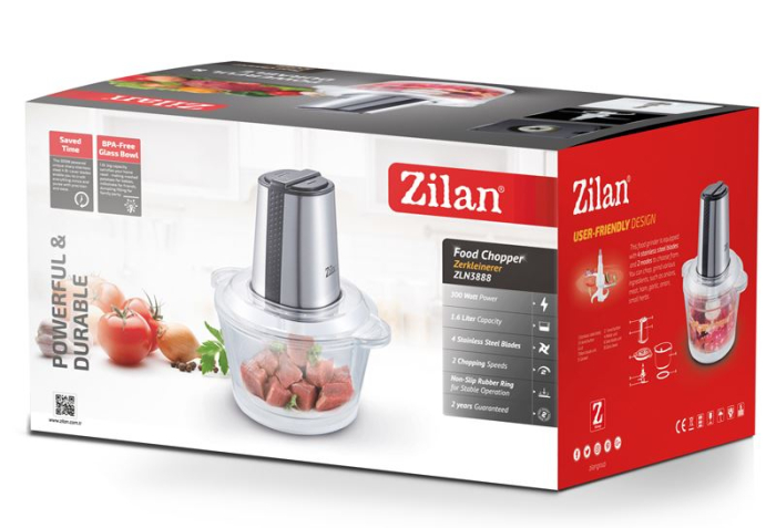 Tocator legume-fructe ZILAN ZLN3888, Putere 300W, Vas din sticla 1.6L, 4 lame inox, 2 trepte de viteza [5]