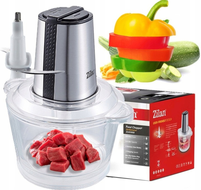 Tocator legume-fructe ZILAN ZLN3888, Putere 300W, Vas din sticla 1.6L, 4 lame inox, 2 trepte de viteza [7]
