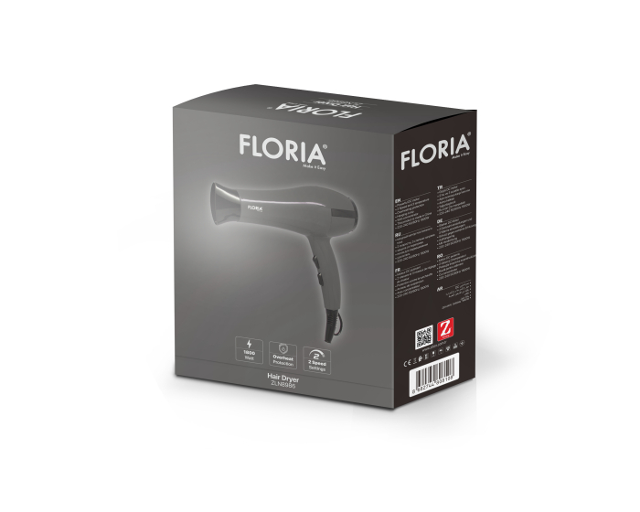 Uscator de par FLORIA, ZLN8986, Putere 1800 W, 2 Trepte de viteza, 3 Trepte de temperatura, Gri [2]