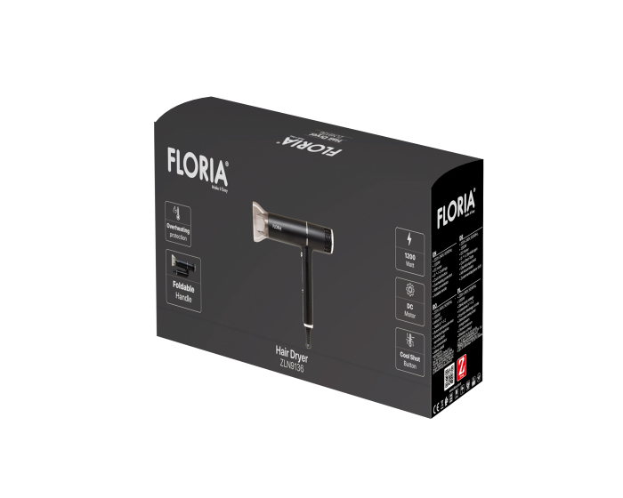 Uscator de par Floria ZLN9136, 3 trepte viteza, Putere 1200W, functie suflare aer rece [3]
