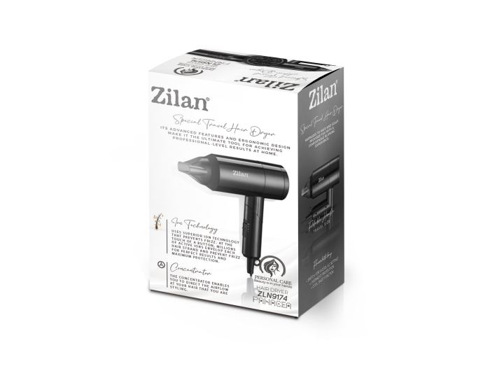 Uscator de par Zilan ZLN9174, Maner pliabil, 3 trepte de temperatura, 1800W, 2 trepte de viteza, Functie ionica,  [4]