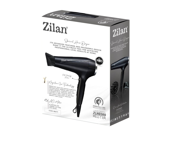 Uscator de par Zilan ZLN9389, 2200W, 2 trepte de viteza, 3 trepte de temperatura, cu aer cald si rece, Negru [2]