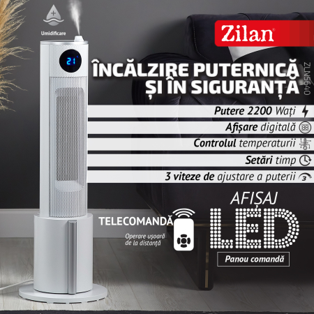 Aeroterma tip turn Zilan ZLN5640 Alba, putere 2200W, ecran LED, 3 trepte de viteza [8]