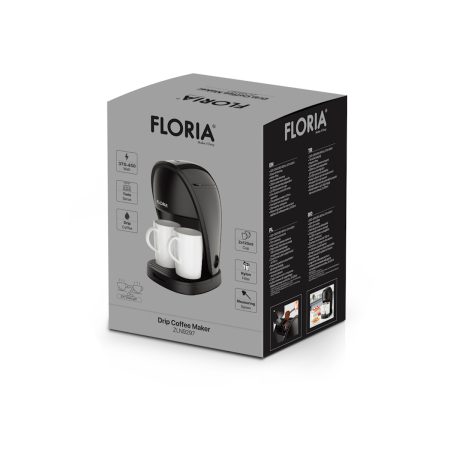 Aparat de facut cafea Floria ZLN9297, filtru de nailon, cupa pentru masurat, 2 cesti incluse, Negru [9]